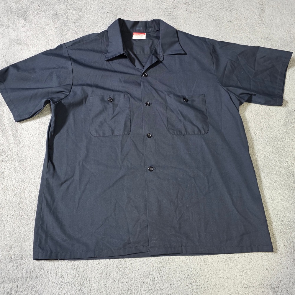 Big Mac Mens Large Work Shirt Navy Blue Vintage Short Sleeve Button Down Pocket